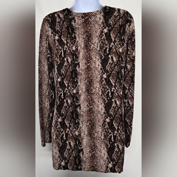 Boston Proper S Stretch Knit Pullover Sweater Long Sleeve Animal Print Vent Slit - Picture 3 of 8